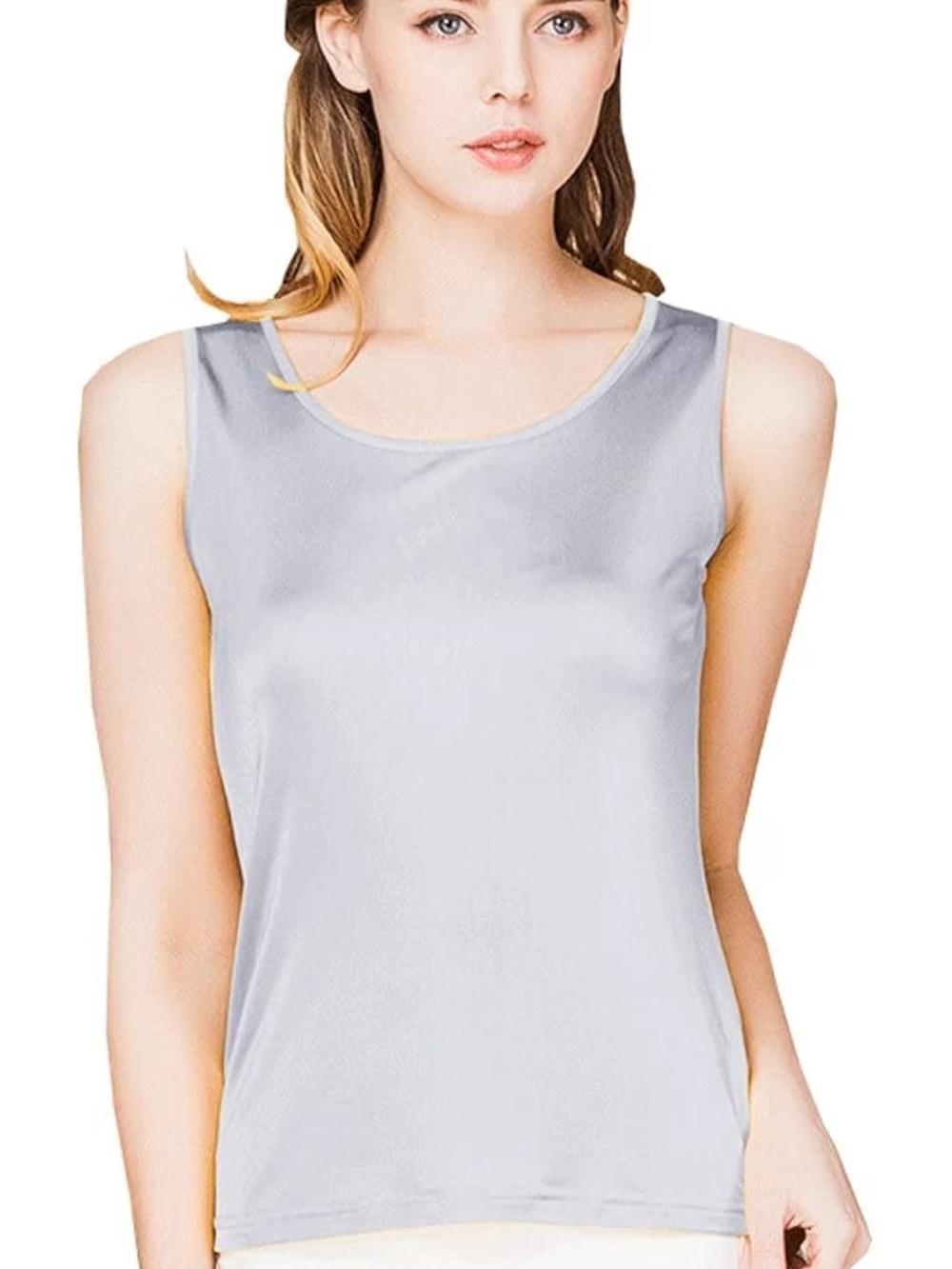 Metway Mulberry Silk Scoop Neck Women's Tank Top Silver Gray Size Large